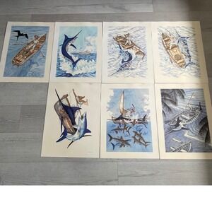 24"x18" Vintage Guy Harvey The Old Man and the Sea Color Print Portfolio Blue